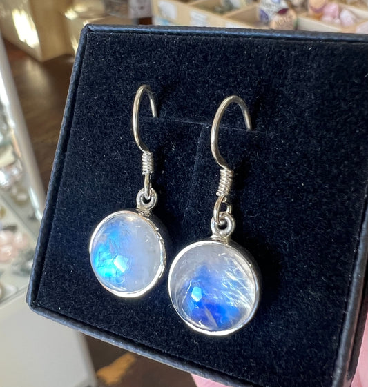 Moonstone silver round drop earrings