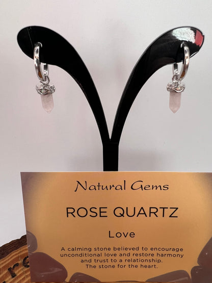 Rose Quartz silver hoop earrings