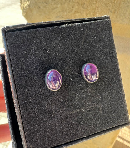 Amethyst silver oval stud earrings