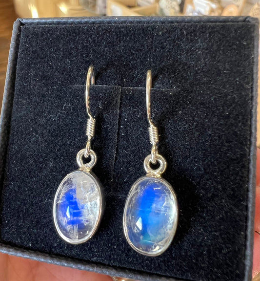 Moonstone silver oval drop earrings