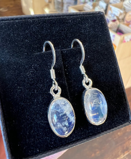 Moonstone silver oval drop earrings