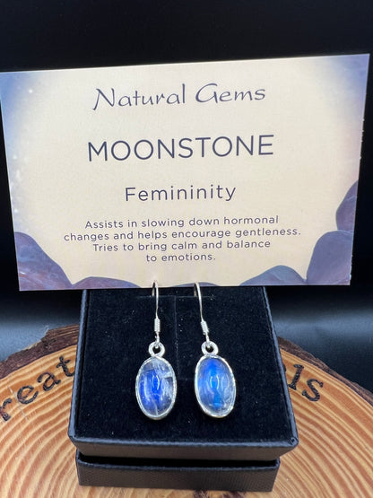 Moonstone silver oval drop earrings