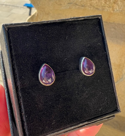 Amethyst silver teardrop studs