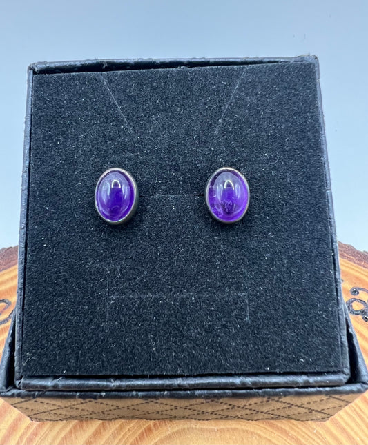 Amethyst silver oval stud earrings