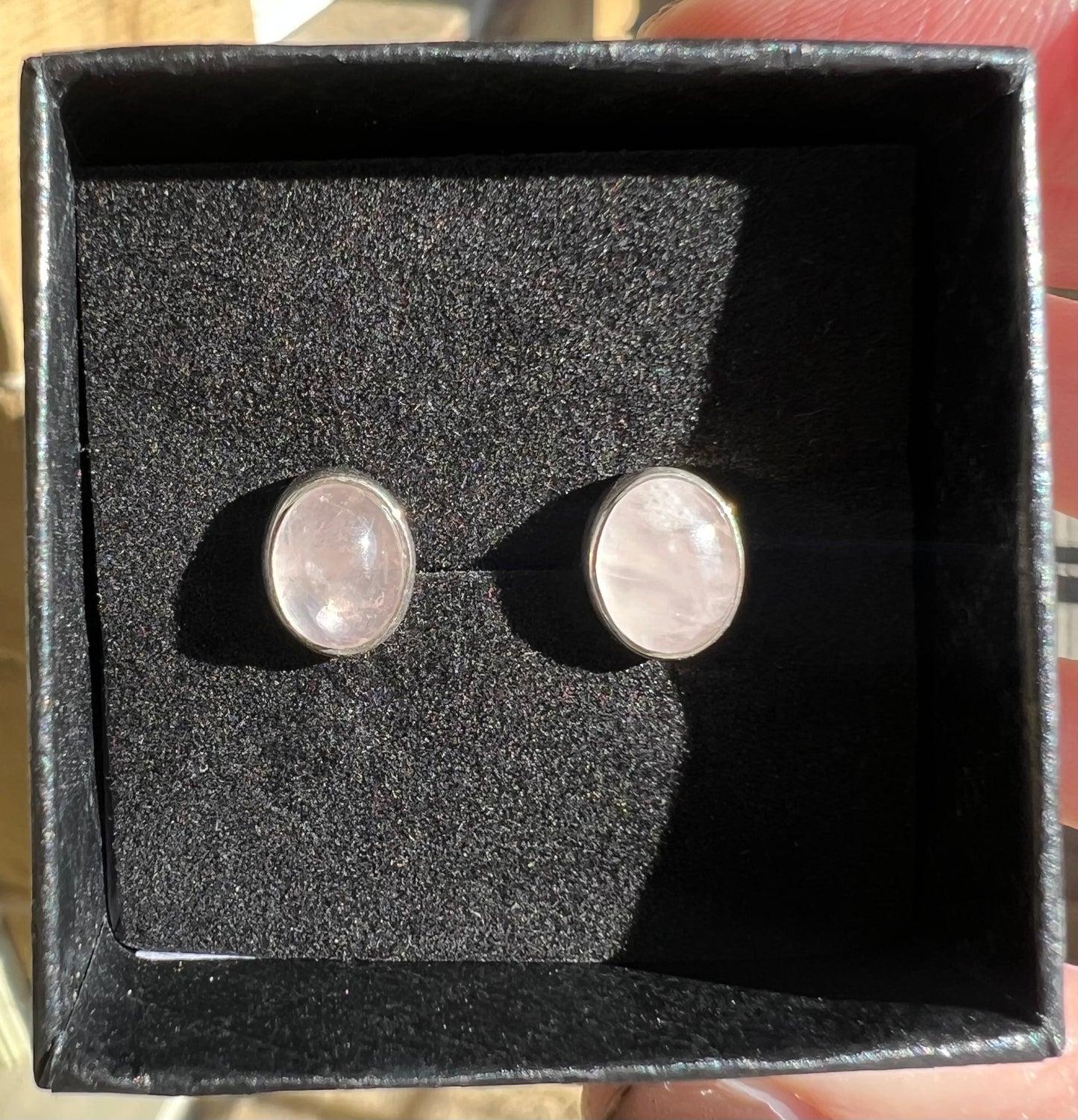 Rose Quartz silver oval studs