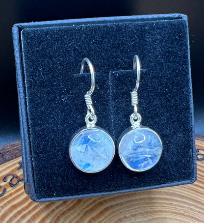 Moonstone silver round drop earrings