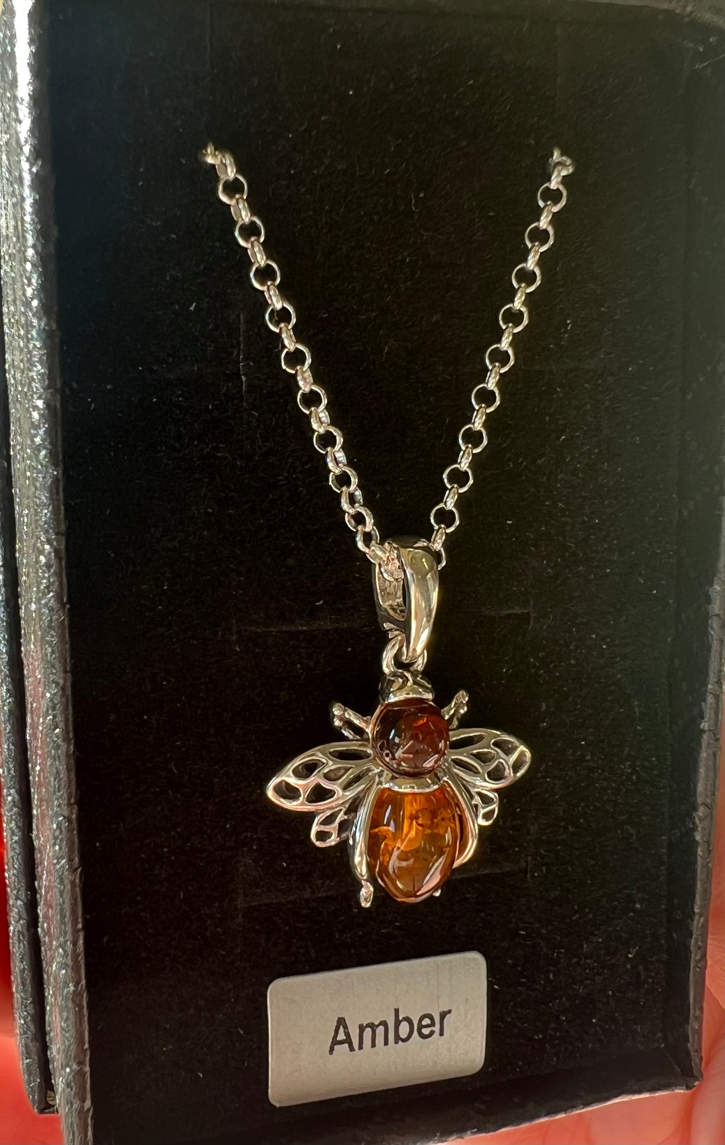 Amber silver bee necklace