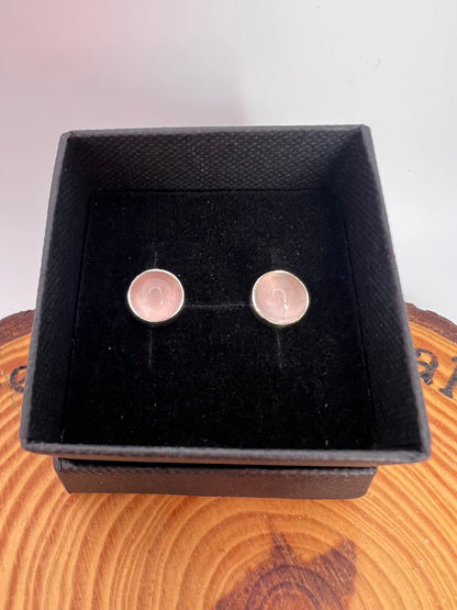 Rose Quartz silver round studs