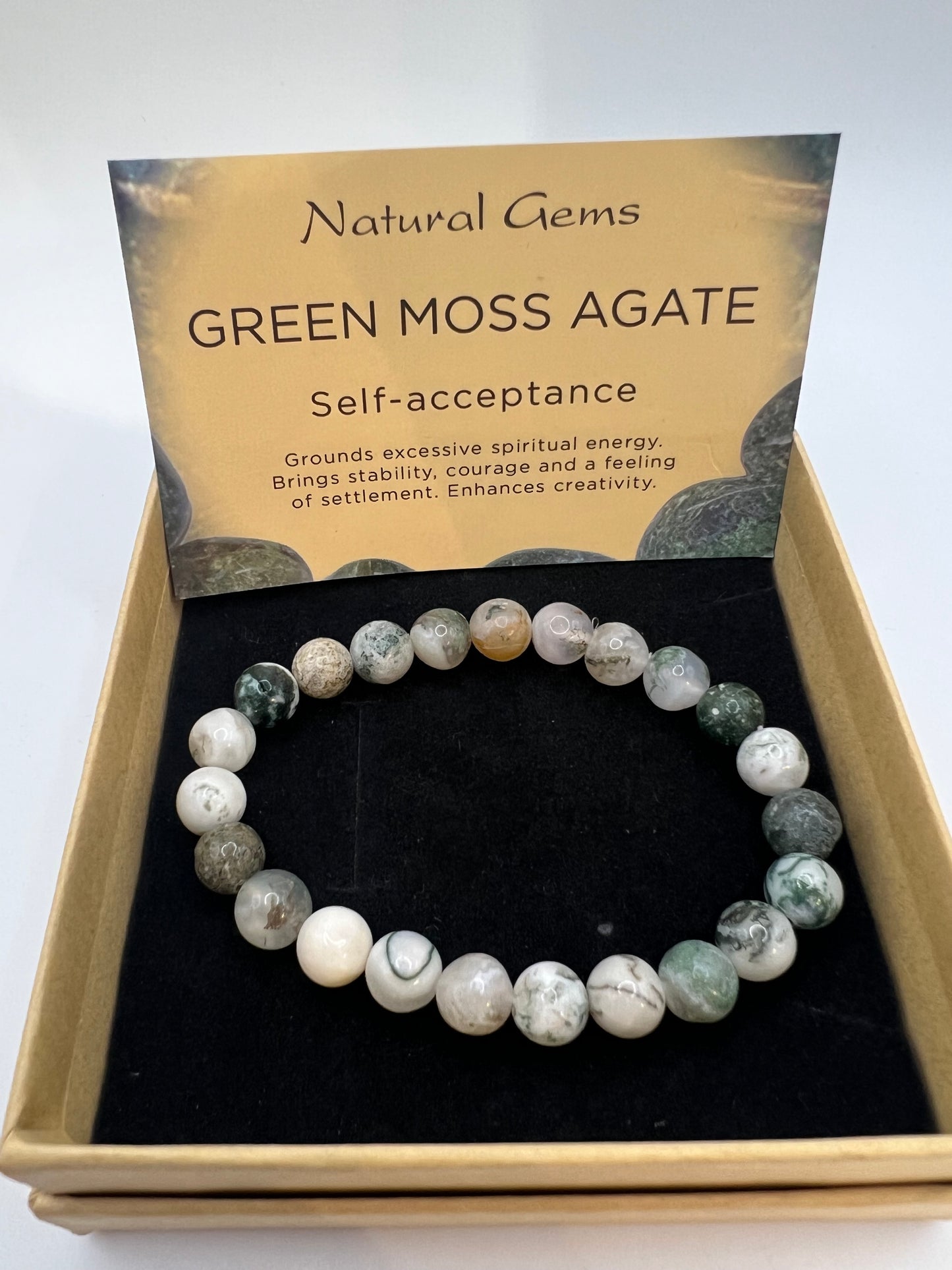 Green moss agate bead bracelet