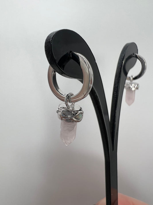 Rose Quartz silver hoop earrings