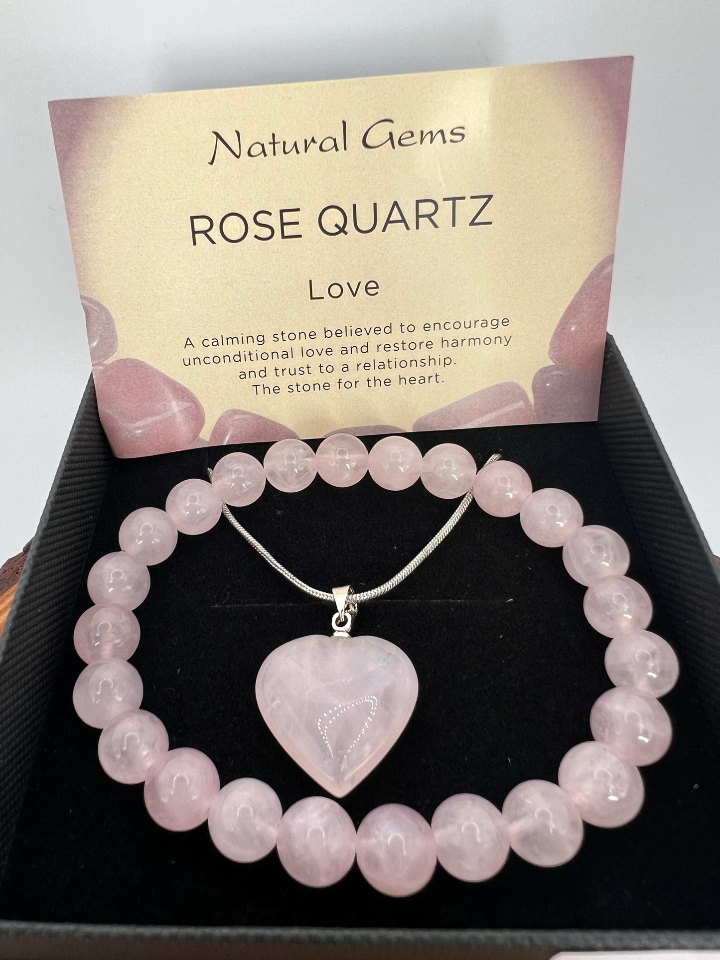 Rose Quartz heart necklace set