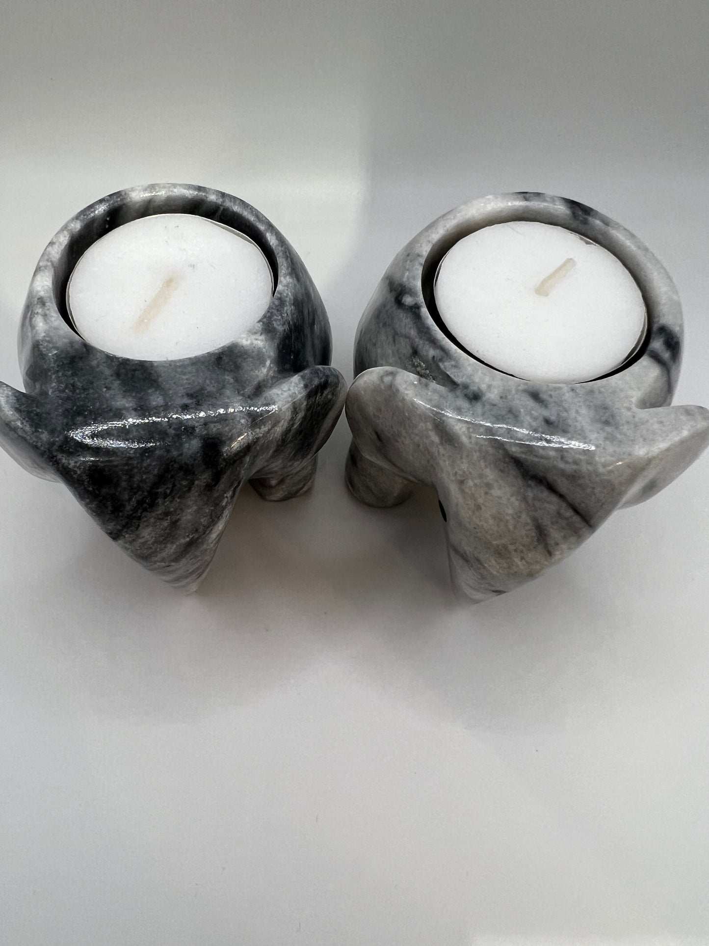 Grey marble elephant tea light holder