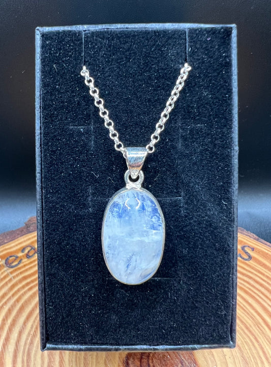 Moonstone silver oval necklace