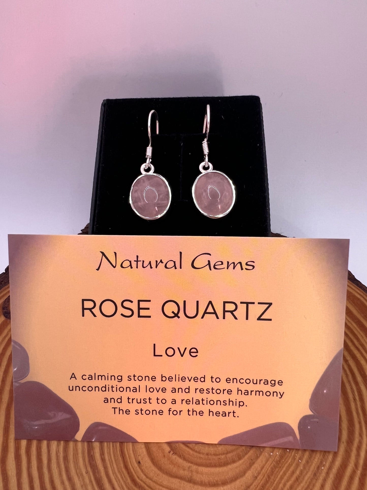 Rose Quartz silver oval drop earrings