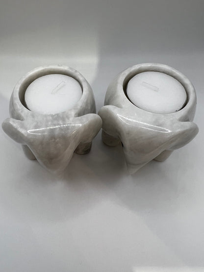 White marble elephant tea light holder