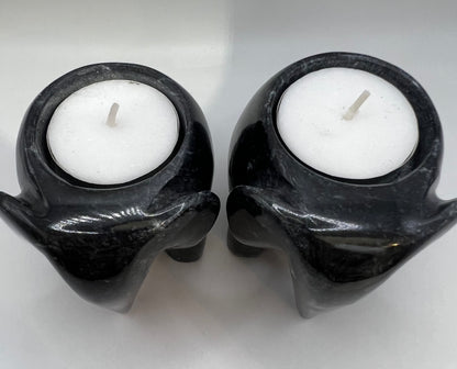 Black marble elephant tea light holder