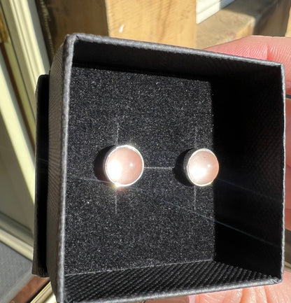 Rose Quartz silver round studs