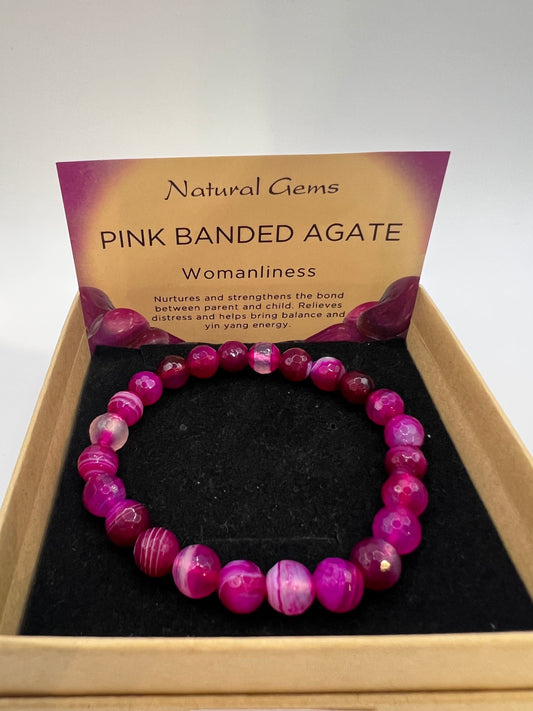 Pink agate bead bracelet