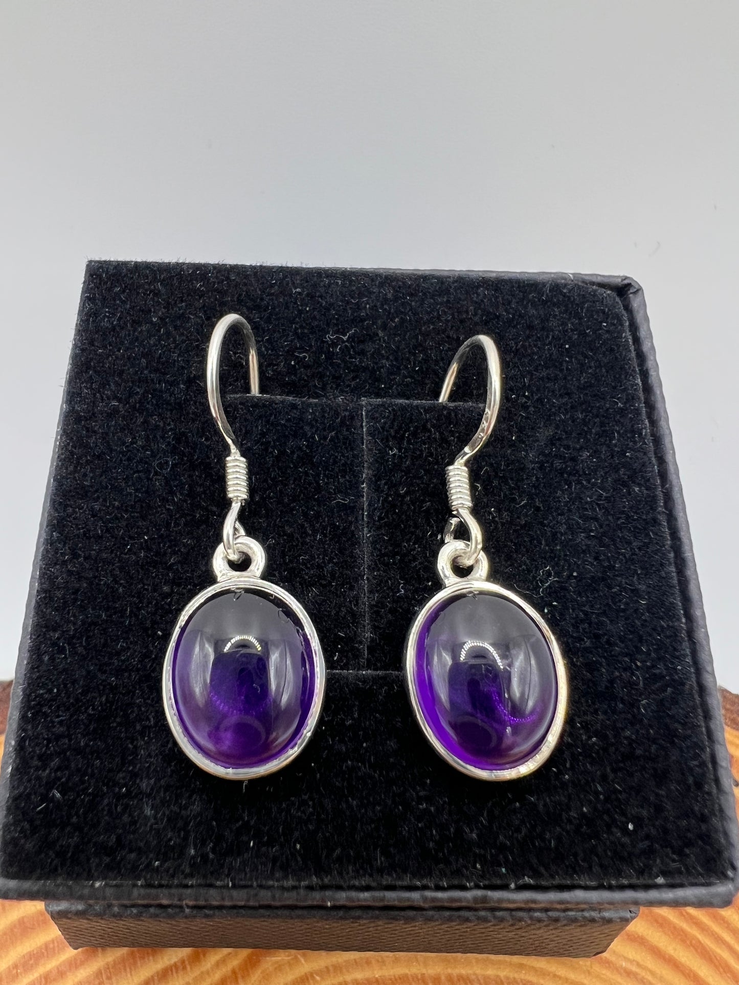 Amethyst silver oval drop earrings